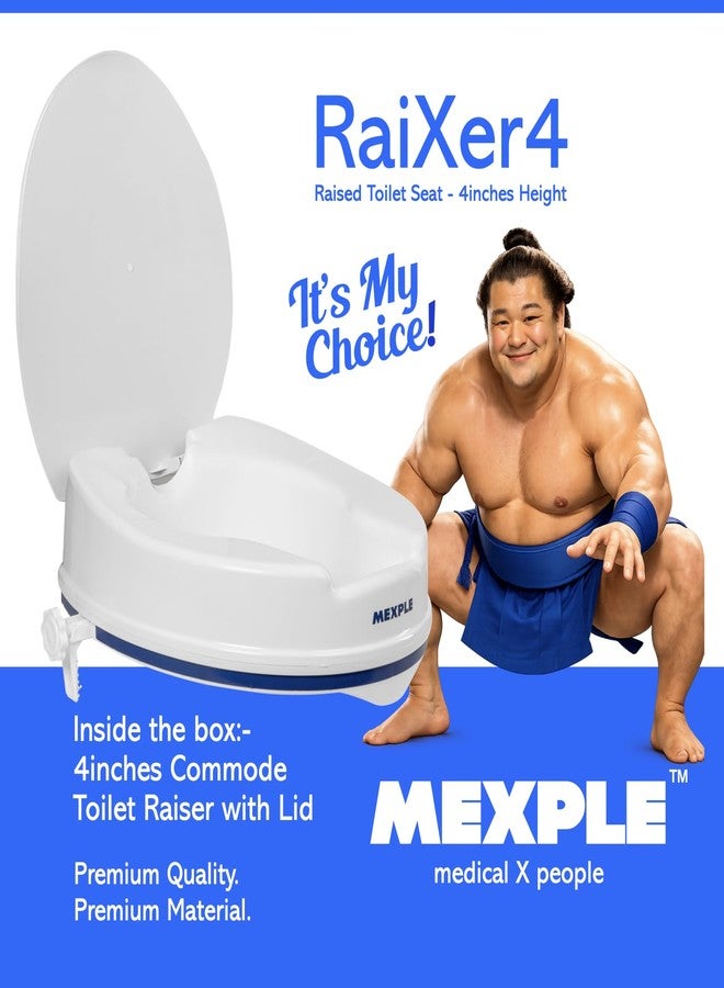 MEXPLE RaiXer4 Raised Toilet Seat Raiser Elevator (4 Inch) (5 Years Warranty) | Plastic Commode Seat Extension | Tool Free Installation | For Handicap, Knee Patients, Old Senior Citizen - White - Image 2