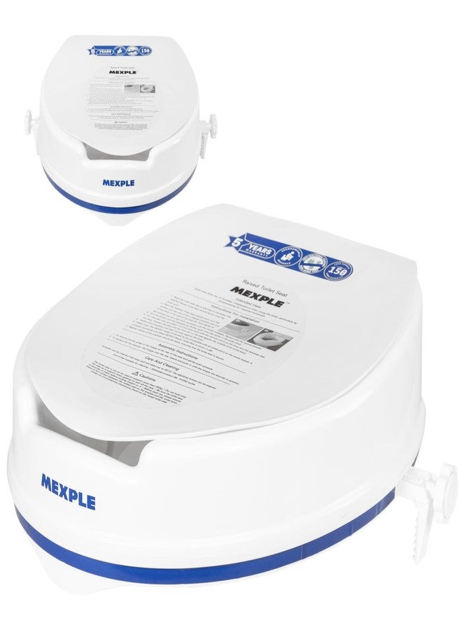 MEXPLE RaiXer4 Raised Toilet Seat Raiser Elevator (4 Inch) (5 Years Warranty) | Plastic Commode Seat Extension | Tool Free Installation | For Handicap, Knee Patients, Old Senior Citizen - White - Image 1