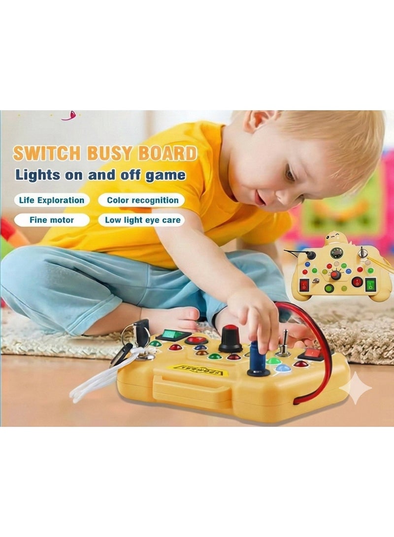 Busy Board Montessori Sensory Toy for Toddlers 1-3 Years | Plastic Travel Activity Board with LED Light Switches | Early Learning Puzzle for Kids | Gift for Boys & Girls - Image 3