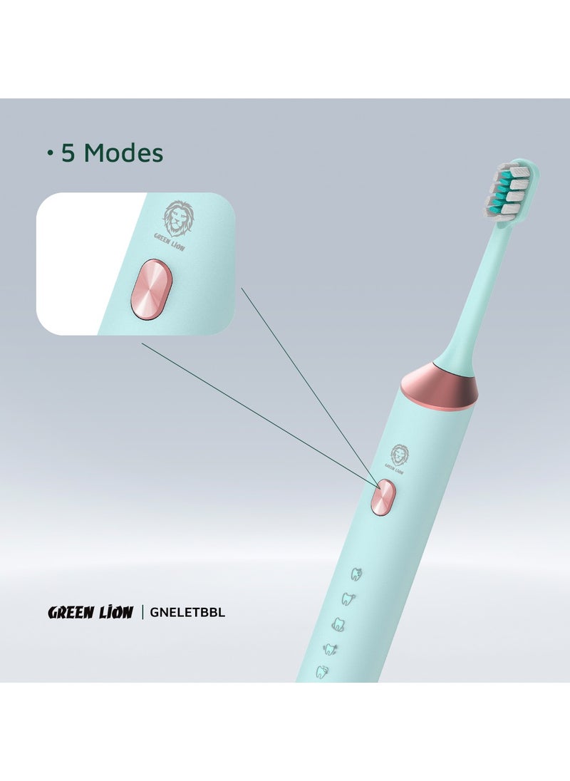 GREEN LION - Electric Toothbrush with 5 Modes & 4 Brush Heads, Suitable For Sensitive & Color Teeth, Standard Whitening, Intelligent Timing, Slim Design, IPX7 Waterproof - Blue - Image 1