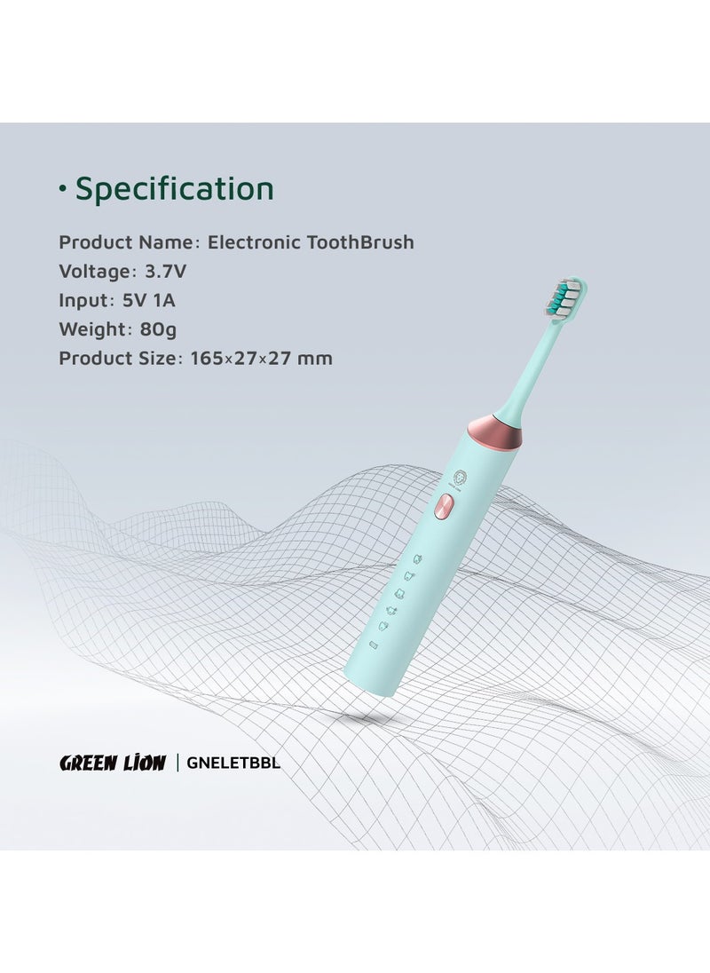 GREEN LION - Electric Toothbrush with 5 Modes & 4 Brush Heads, Suitable For Sensitive & Color Teeth, Standard Whitening, Intelligent Timing, Slim Design, IPX7 Waterproof - Blue - Image 1