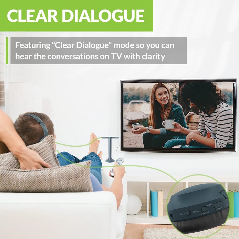 Avantree Duet - Dual Wireless Headphones for TV Watching with Transmitter/Charging Stand 2-in-1, Clear Dialogue Mode & Volume Boost for Seniors, Scalable to 100 Headphones - Blue - Image 4