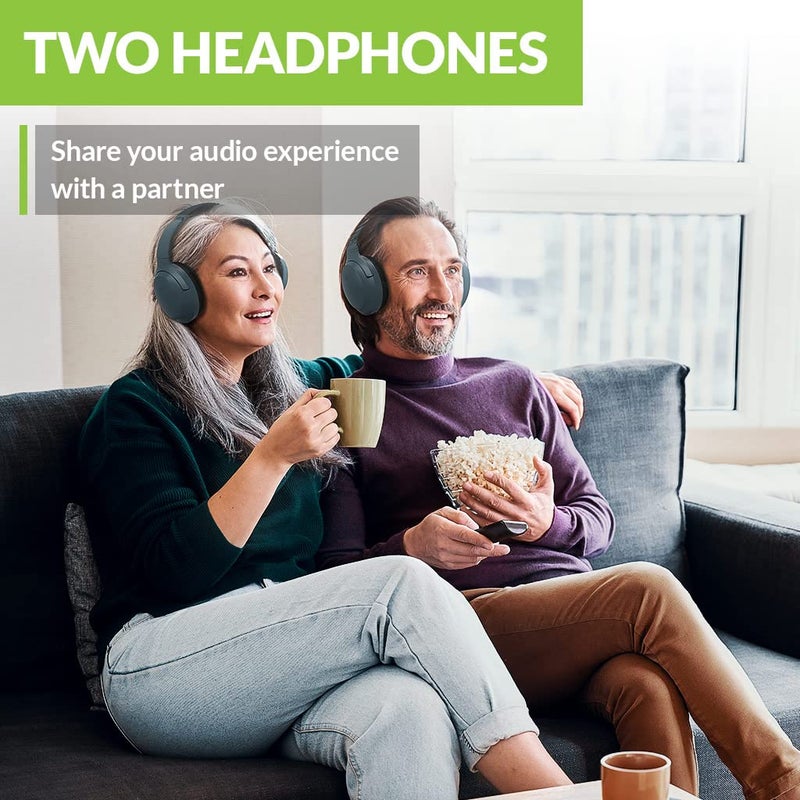 Avantree Duet - Dual Wireless Headphones for TV Watching with Transmitter/Charging Stand 2-in-1, Clear Dialogue Mode & Volume Boost for Seniors, Scalable to 100 Headphones - Blue - Image 2