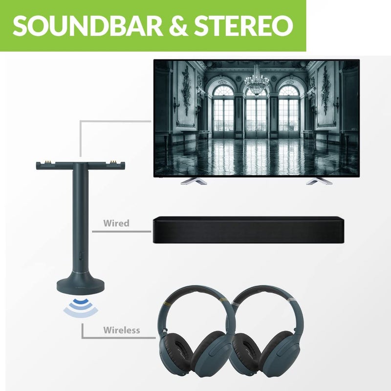 Avantree Duet - Dual Wireless Headphones for TV Watching with Transmitter/Charging Stand 2-in-1, Clear Dialogue Mode & Volume Boost for Seniors, Scalable to 100 Headphones - Blue - Image 5