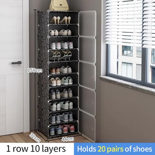 AYSIS The Original DIY Shoe Rack Organizer/Multi-Purpose Plastic 10 Layers Portable and Folding Shoe Rack (Black) - Image 2