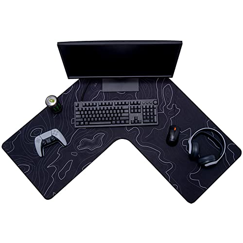 Con-Tact Brand XL Extended Mouse Pad - L-Shaped Desk Mat with Stitched Edges - Non-Slip, Water-Resistant Keyboard Mat - Extra Large Desk Pad for Gamers, Home & Office Use - 36.22" x 15.74" (Topo) - Image 1