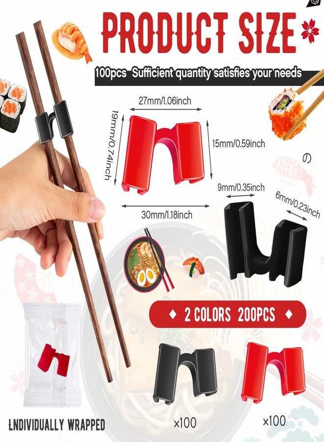 Suttmin 200 Pcs Reusable Chopsticks Helper Chopstick Trainer Multicolor Training Chopsticks Hinges Connector Red Black Plastic Practice Chinese Chop Stick Helper for Adult Learner Beginner Arthritis - Image 2