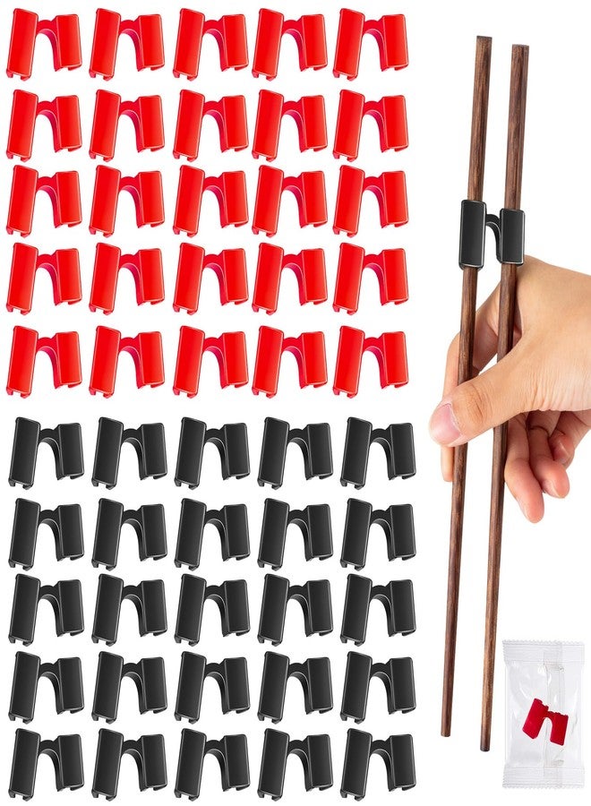 Suttmin 200 Pcs Reusable Chopsticks Helper Chopstick Trainer Multicolor Training Chopsticks Hinges Connector Red Black Plastic Practice Chinese Chop Stick Helper for Adult Learner Beginner Arthritis - Image 1