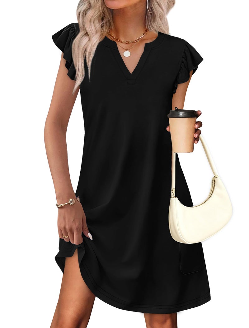 OFEEFAN Black Dress Spring Summer Dresses for Curvy Women Casual Sundress Loose Clothes Cruise Elegant Classy Date Outfits S - Image 2