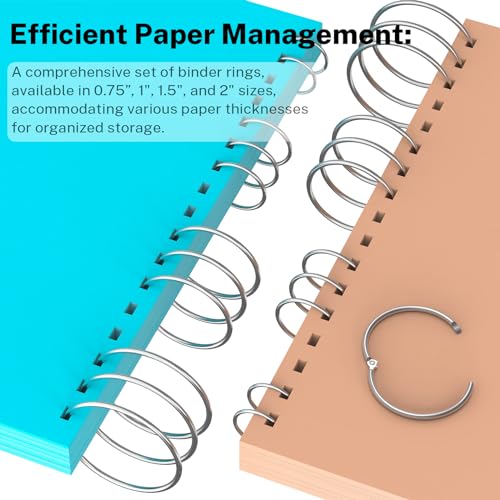 Optomni Binder Rings, 60-Pack Assorted Sizes (0.75", 1", 1.5", 2") - Nickel Plated Steel for Index Cards, Books, and Loose Leaf Binders - Image 4