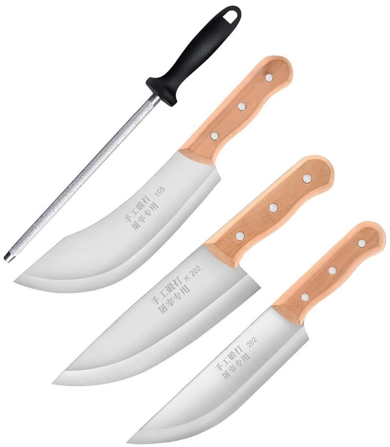 Captoola سكين شيف صربي من كابتولا - سكاكين مطبخ كاملة الشفرة - سكين جزار مناسب لقطع الخضار والأسماك وغيرها للمطبخ والفنادق والمطاعم مع عصا شحذ - عبوة من 4 قطع - Image 1