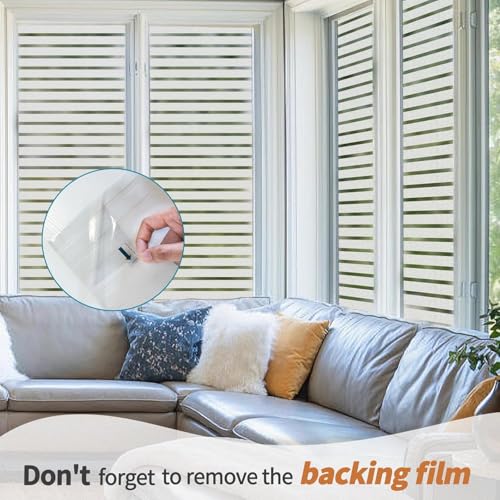 WISDOM Window Film for Glass (2 Ftx 8 Ft) Privacy Glass Frosted Decorative Window Film (Stripe/Frosted, 1) - Image 4