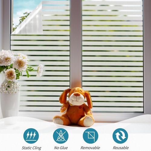WISDOM Window Film for Glass (2 Ftx 8 Ft) Privacy Glass Frosted Decorative Window Film (Stripe/Frosted, 1) - Image 3