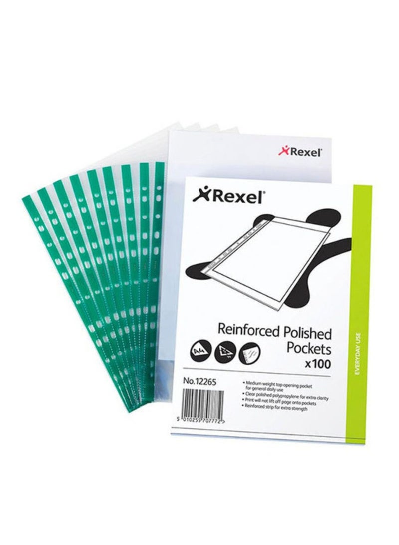 Rexel 30-Piece A4 CKP Pocket Reinforced Sheet Green/Clear - Image 1