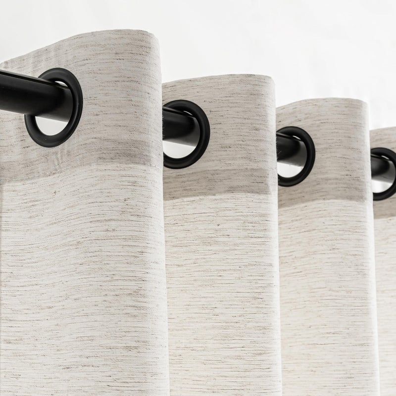 VOILYBIRD Off White Curtains Black Grommets Sheers Curtains 84 Inches Long for Bedroom Farmhouse Drapes Basketweave Texture, 52â€W x 84â€L, 2 Panels - Image 1