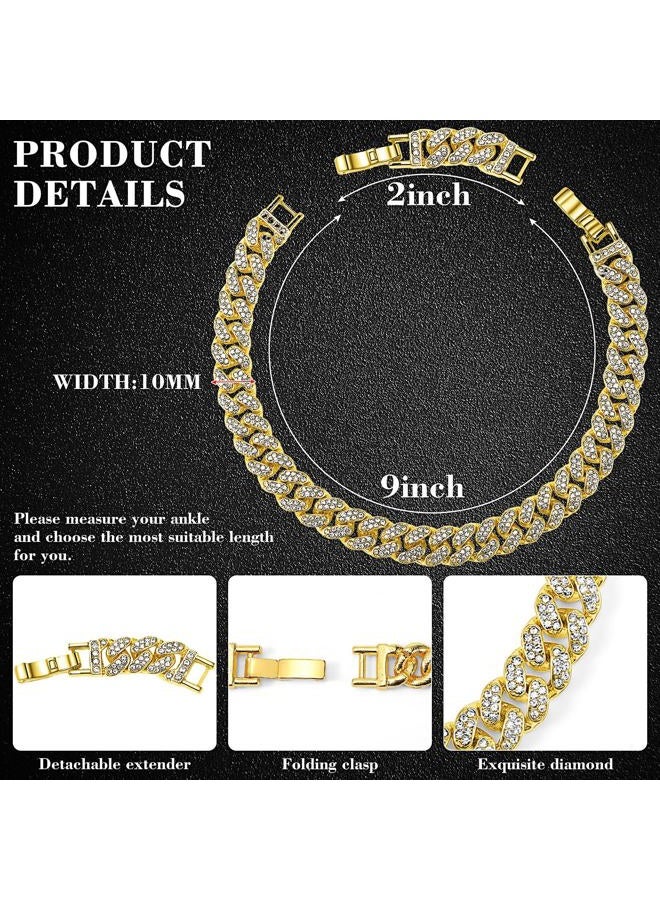 Batiyeer Women's Ankle Bracelets Cuban Link Chain Anklets Adjustable Chunky Anklets with Detachable Extender Rhinestone Bling Jewelry Gifts, 10 Mm, 8+2 Inches, zinc alloy and rhinestones, no gemstone - Image 2