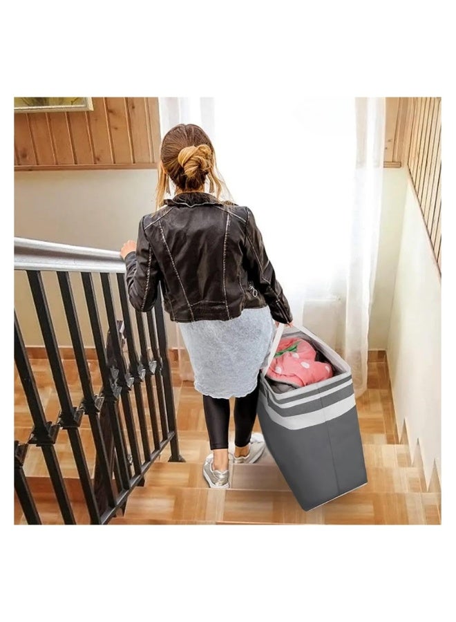 سلة غسيل كبيرة سعة 75 لتر، سلة غسيل قابلة للطي مع مقبض لتحميل سهل، سلة غسيل مستقلة مقاومة للماء لتخزين الملابس المتسخة في غرفة النوم أو الحمام - رمادي - Image 4