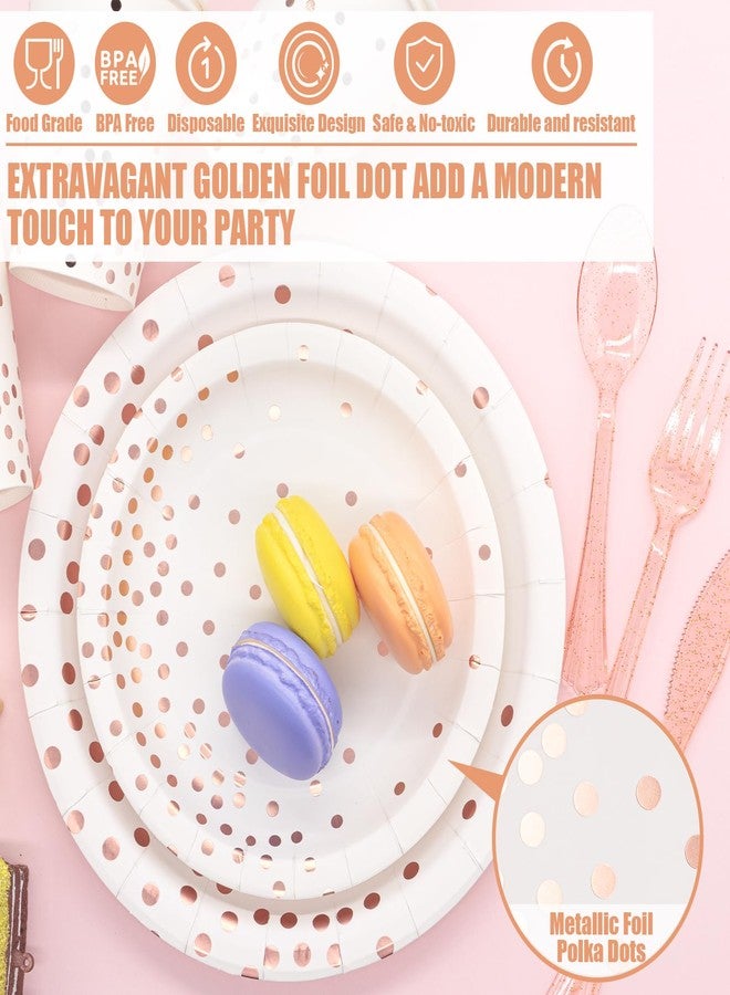 Partylamb White & Rose Gold Party Supplies, 350PCS Disposable Dinnerware Set with Plates Napkins Cups Forks Knives Spoons for Girl Women Birthday Baby Bridal Shower Graduation Wedding Party Decoration - Image 3