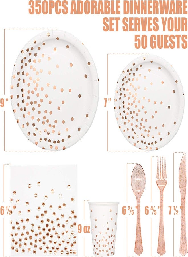 Partylamb White & Rose Gold Party Supplies, 350PCS Disposable Dinnerware Set with Plates Napkins Cups Forks Knives Spoons for Girl Women Birthday Baby Bridal Shower Graduation Wedding Party Decoration - Image 2