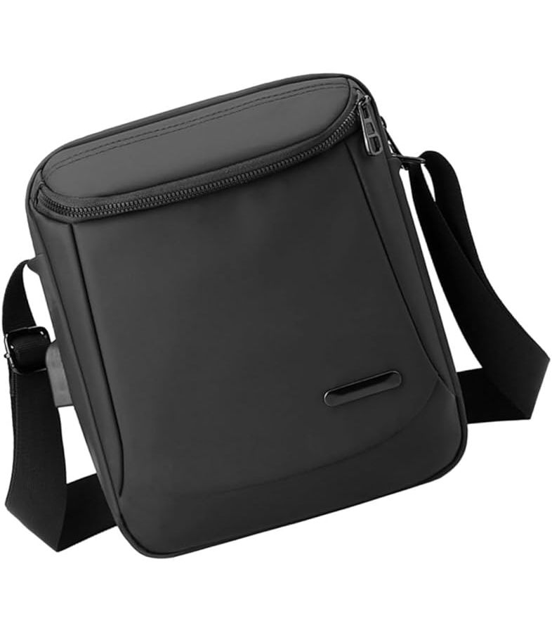 Plain Black Nylon Crossbody Business Bag for Men Work School Travel Briefcase - Image 1