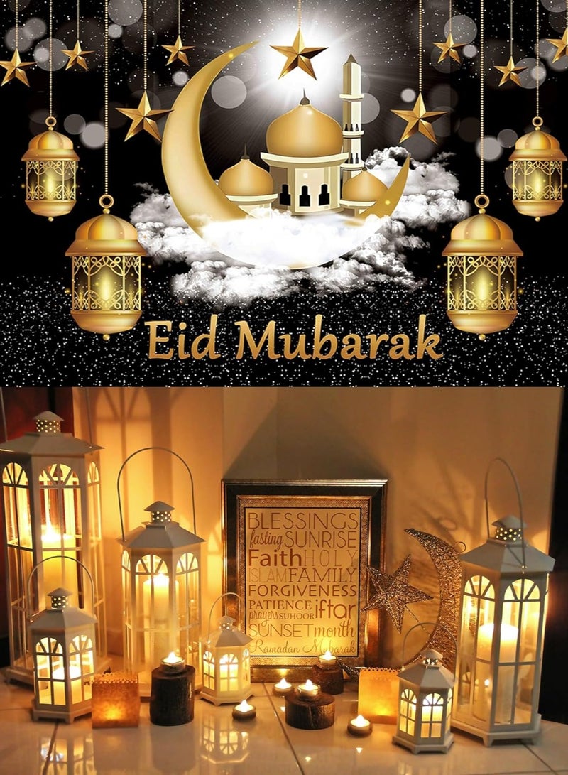 Ramadan Mubarak Backdrop Ramadan Kareem Banner Eid Mubarak Photography Background for Home Decorations Ramadan Party Supplies 180cm×110cm (Black Gold)  - Image 5