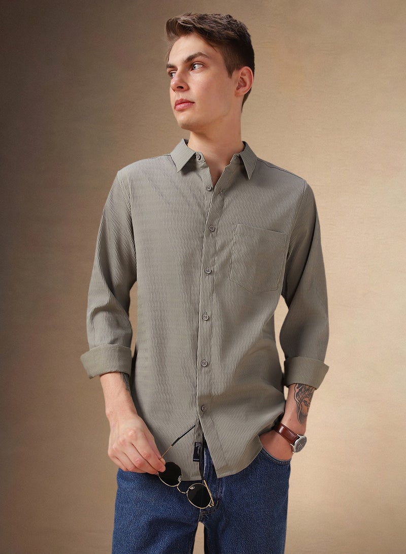 Dennis Lingo Regular Fit Khaki Shirt Spread Collar - Image 2