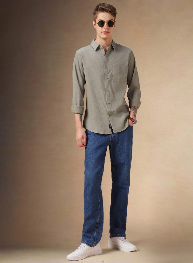 Dennis Lingo Regular Fit Khaki Shirt Spread Collar - Image 1