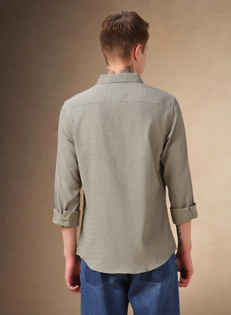 Dennis Lingo Regular Fit Khaki Shirt Spread Collar - Image 3