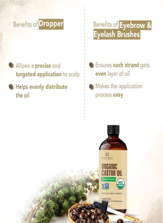 Organic Castor Oil | 60 ML | USDA Certified Organic |100% Pure & Hexane Free | Cold Pressed | Growth for Eyelashes, Eyebrows, Hair | With Eyebrow & Eyelash Brush | - view 4