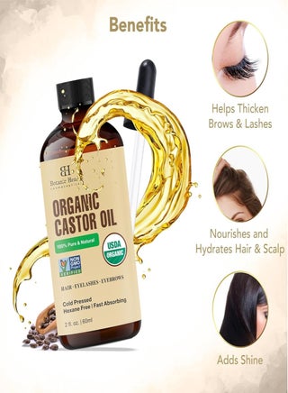 Organic Castor Oil | 60 ML | USDA Certified Organic |100% Pure & Hexane Free | Cold Pressed | Growth for Eyelashes, Eyebrows, Hair | With Eyebrow & Eyelash Brush | - view 2