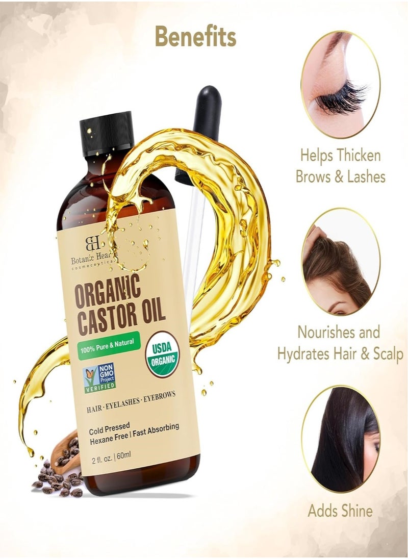 Botanic Hearth Organic Castor Oil | 60 ML | USDA Certified Organic |100% Pure & Hexane Free | Cold Pressed | Growth for Eyelashes, Eyebrows, Hair | With Eyebrow & Eyelash Brush |  - Image 2