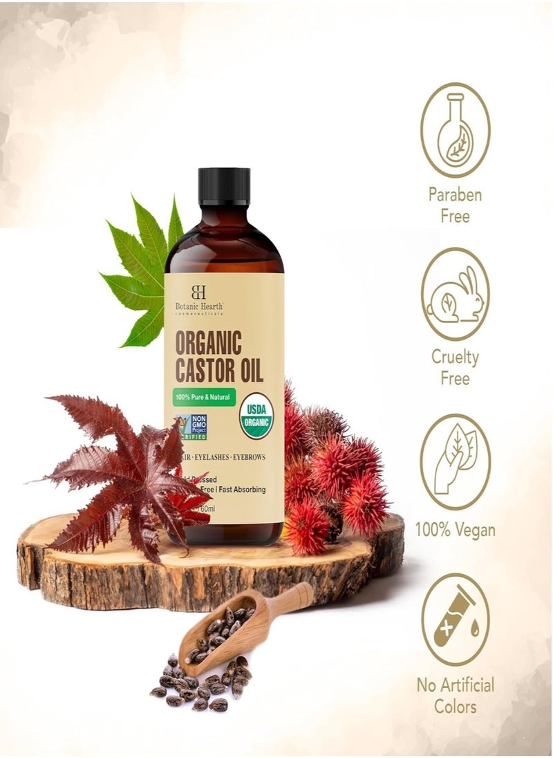 Botanic Hearth Organic Castor Oil | 60 ML | USDA Certified Organic |100% Pure & Hexane Free | Cold Pressed | Growth for Eyelashes, Eyebrows, Hair | With Eyebrow & Eyelash Brush |  - Image 3
