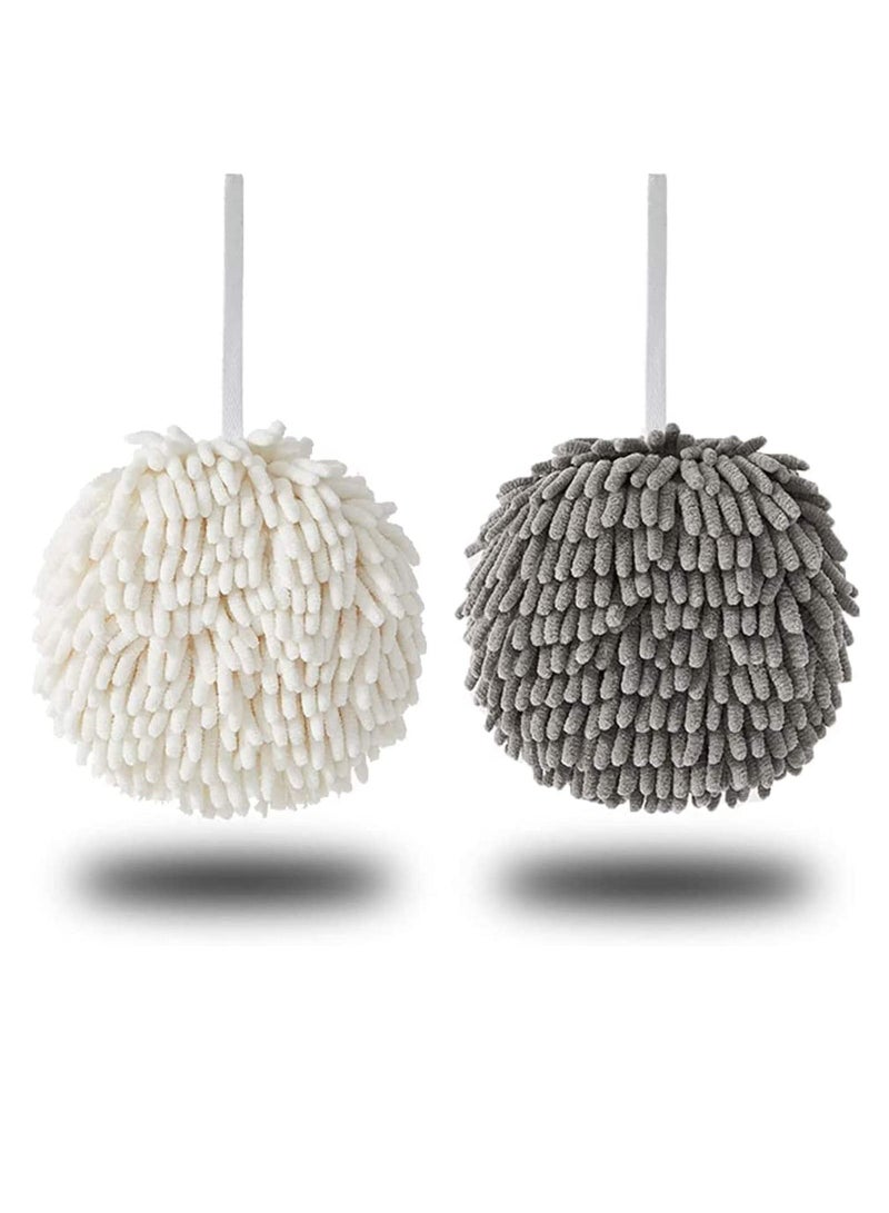 MahMir MahMir Microfiber Hand Towel Ball Fast Drying, Chenille Hand Towel Ball Absorbent Soft Towel Microfiber Hand Towels for Bathroom Kitchen Hand Drying Puff (White+Gray 2-Pack)  - Image 1