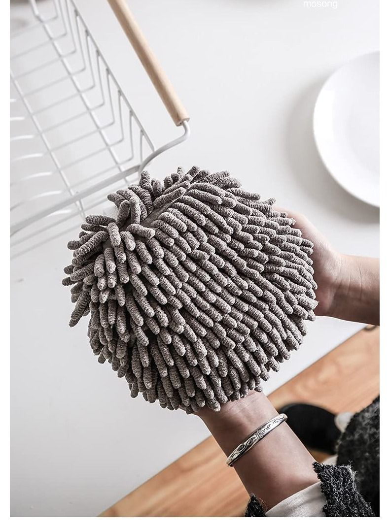 MahMir MahMir Microfiber Hand Towel Ball Fast Drying, Chenille Hand Towel Ball Absorbent Soft Towel Microfiber Hand Towels for Bathroom Kitchen Hand Drying Puff (White+Gray 2-Pack)  - Image 4