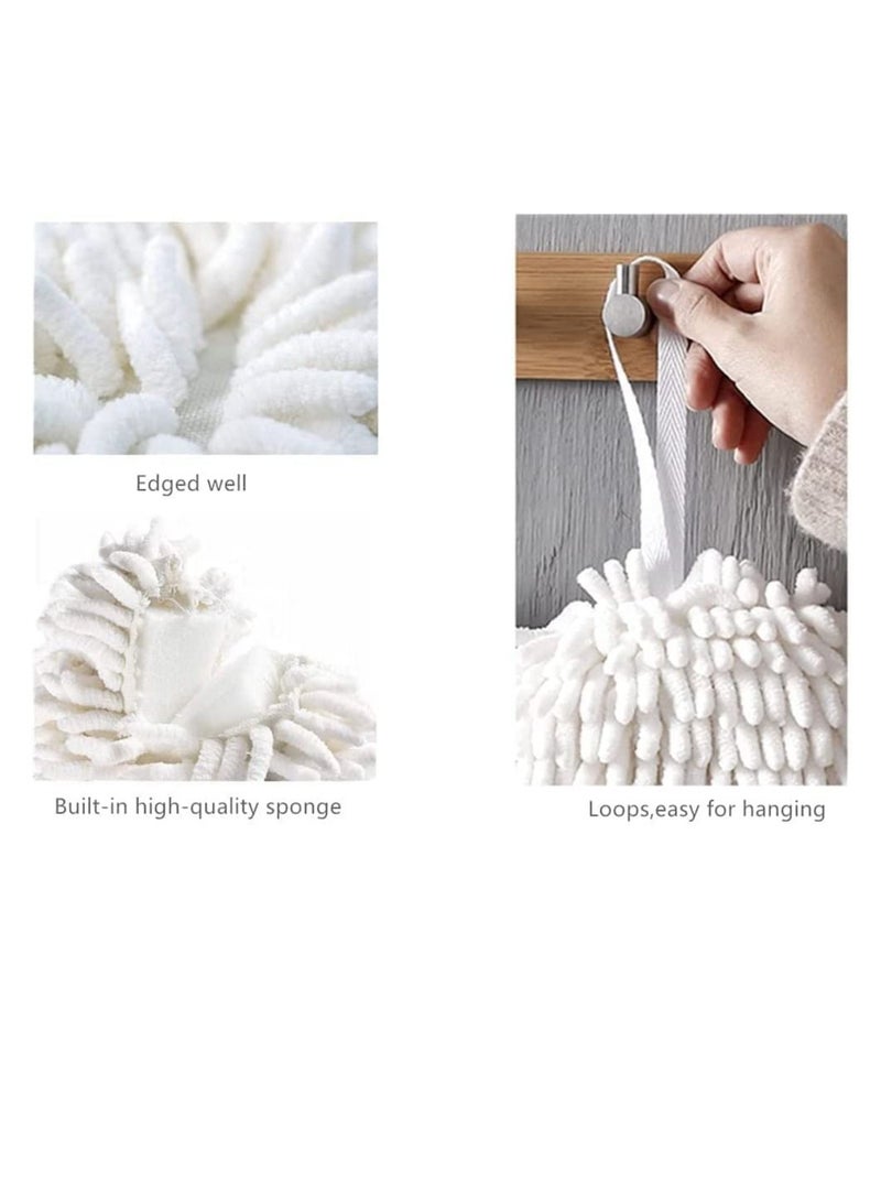 MahMir MahMir Microfiber Hand Towel Ball Fast Drying, Chenille Hand Towel Ball Absorbent Soft Towel Microfiber Hand Towels for Bathroom Kitchen Hand Drying Puff (White+Gray 2-Pack)  - Image 3