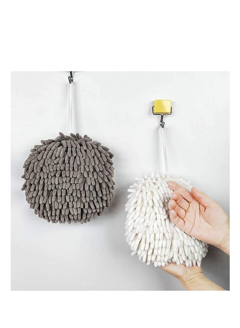 MahMir MahMir Microfiber Hand Towel Ball Fast Drying, Chenille Hand Towel Ball Absorbent Soft Towel Microfiber Hand Towels for Bathroom Kitchen Hand Drying Puff (White+Gray 2-Pack)  - Image 2