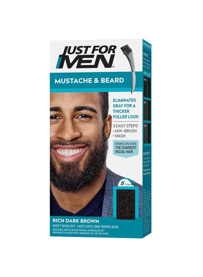 Just For Men Just For Men Mustache & Beard, Beard Dye for Men with Brush Included, With Keratin Biotin Aloe and Coconut Oil for Healthy Facial Hair - Rich Dark Brown, M-47, Pack of 3 (Packaging May Vary)  - Image 2