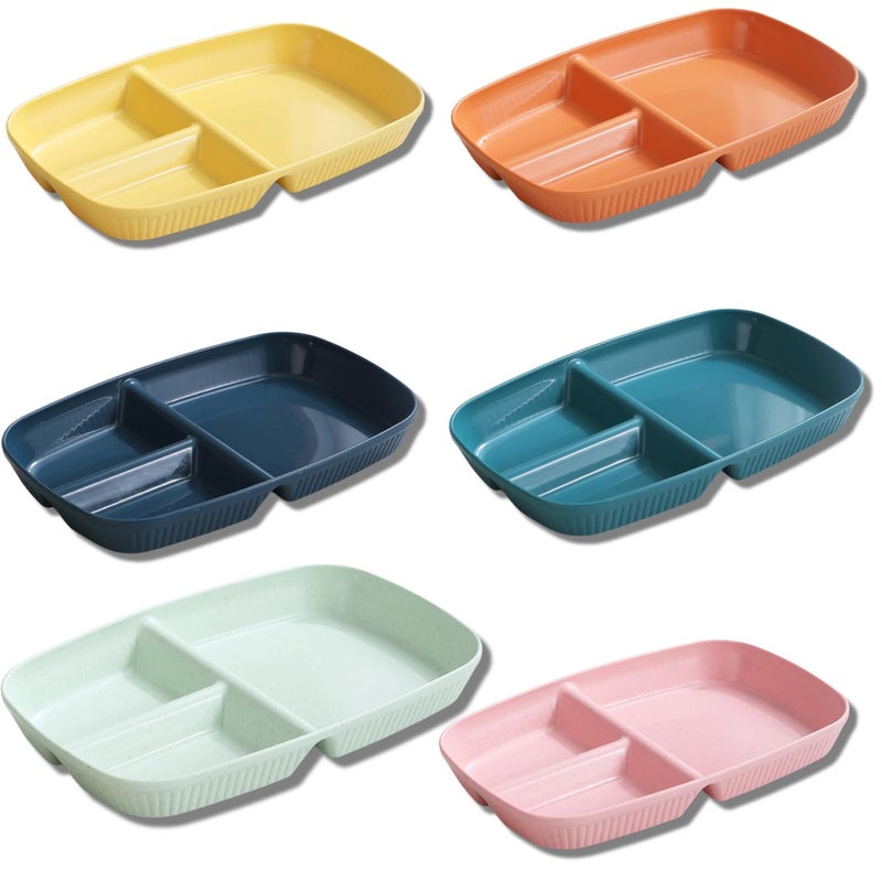 RoarCraft Divided Plate for Adults 6 Pcs 105 Inch Unbreakable Wheat Straw Plates with 3 Compartments Reusable Bariatric Portion Control Plate for Kids ToddlersMicrowave Safe6PCs Mix - Image 1