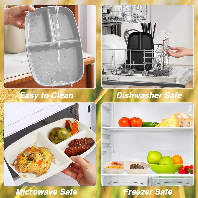 RoarCraft Divided Plate for Adults 6 Pcs 105 Inch Unbreakable Wheat Straw Plates with 3 Compartments Reusable Bariatric Portion Control Plate for Kids ToddlersMicrowave Safe6PCs Mix - Image 3