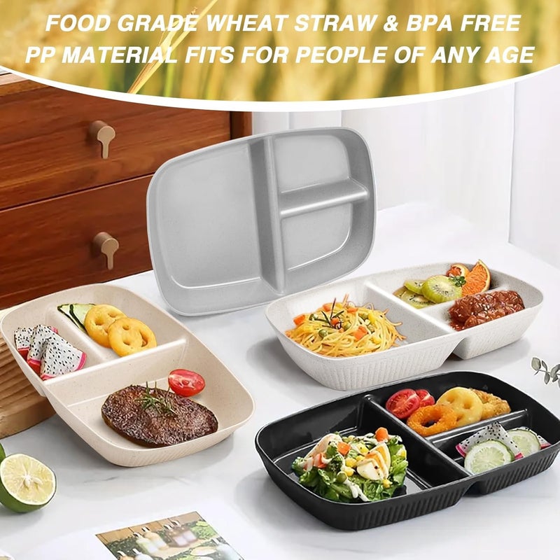 RoarCraft Divided Plate for Adults 6 Pcs 105 Inch Unbreakable Wheat Straw Plates with 3 Compartments Reusable Bariatric Portion Control Plate for Kids ToddlersMicrowave Safe6PCs Mix - Image 4