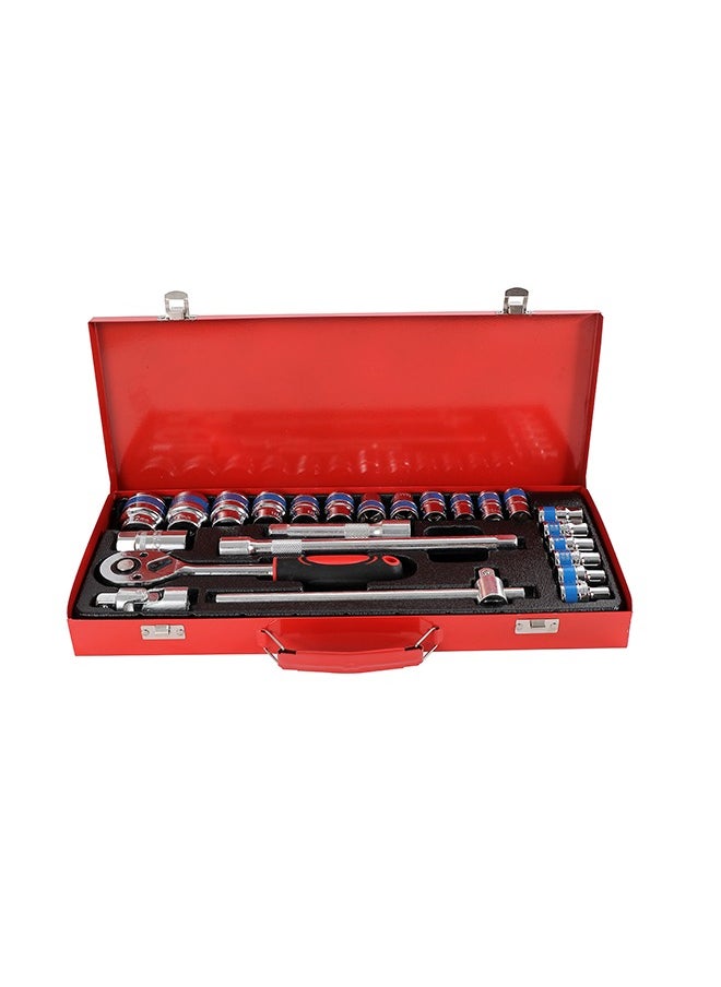 LAWAZIM - Bit Socket Set with Red Iron Box -24 Piece- Durable Chrome Vanadium Hex Sockets, Metric & SAE - Heavy-Duty Tool Kit for Mechanics, DIY Enthusiasts, and Automotive Repairs - Image 1