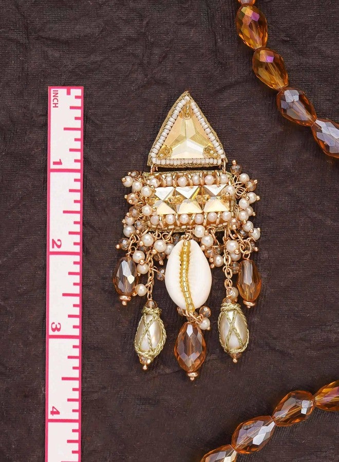 SANJOYA by EVERSTYLISH Embroidered Earrings for Women | Shell, Beads & Glass Drop Statement Dangler Earrings | Ethnic Jewelry for Weddings, Festivals & Special Occasions - Image 4