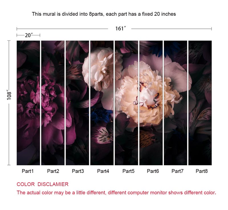 MFWFM Dark Floral Wallpaper Peony Flowers Wall Mural Wallpaper for Girls Bedroom (Not Peel n' Stick) - Image 4