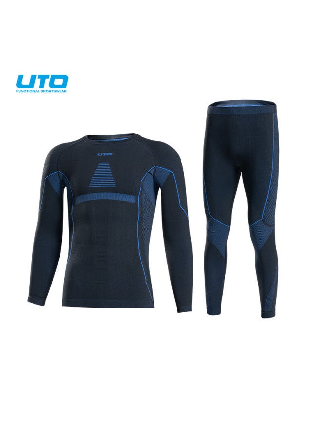 UTO Uto Quick-dry Compression Base Layer For Men, Functional Underwear For Skiing, Hiking, Outdoor Sports, Warm Set, Black And Blue, Xxxl - Image 1