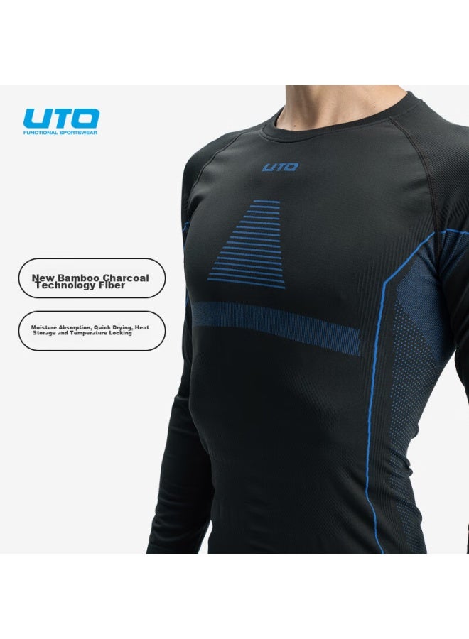 UTO Uto Quick-dry Compression Base Layer For Men, Functional Underwear For Skiing, Hiking, Outdoor Sports, Warm Set, Black And Blue, Xxxl - Image 3