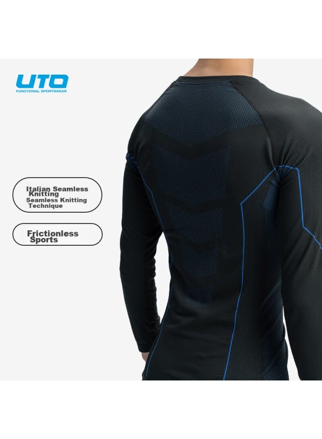 UTO Uto Quick-dry Compression Base Layer For Men, Functional Underwear For Skiing, Hiking, Outdoor Sports, Warm Set, Black And Blue, Xxxl - Image 2