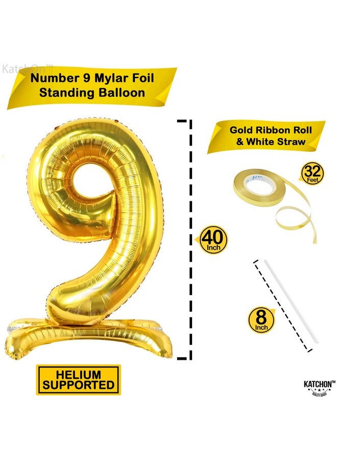 KATCHON KatchOn, Self Standing Gold Number 9 Balloon - 40 Inch | 9th Birthday Balloons, Nine Birthday Balloon | Gold 9 Balloon, On Cloud 9 Balloons | Number 9 Balloon | Birthday Decorations  - Image 4