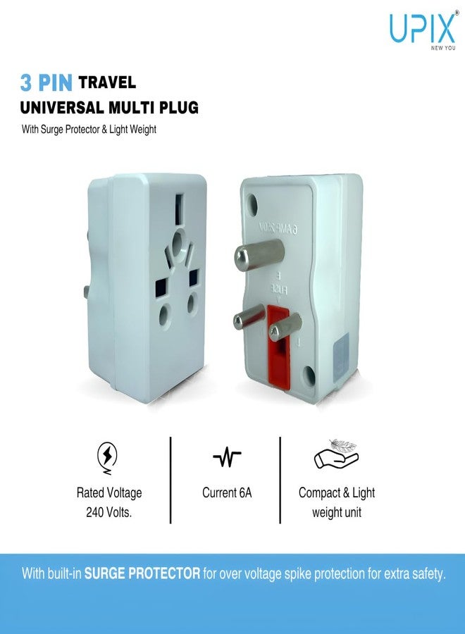 Upix 3 in 1 Worldwide Universal Multi Plug Socket, Travel Adapter Plug with Surge Protector (Fuse), World to India Travel Adapter Plug, World (USA, UK, Canada, and More) to India Adapter Plug - Image 4