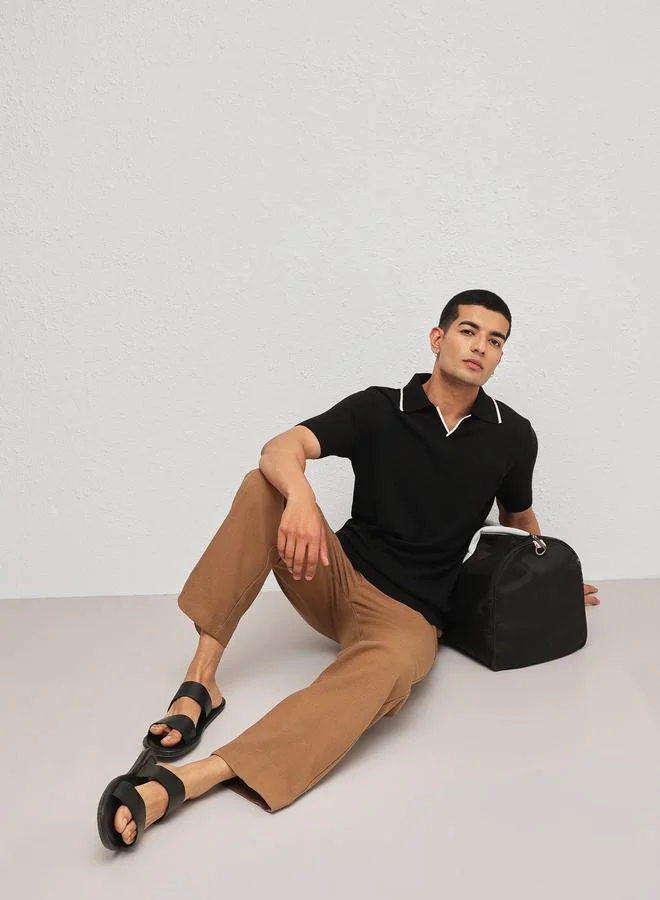 ساسافراس Men Black Relaxed Fit Knitted Polo T-Shirt
