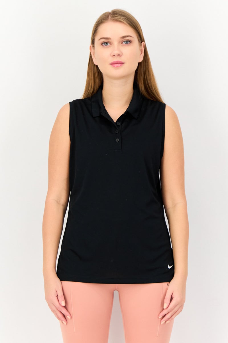 Nike Women Dri-Fit Brand Logo Sleeveless Golf Polo, Black  - Image 1